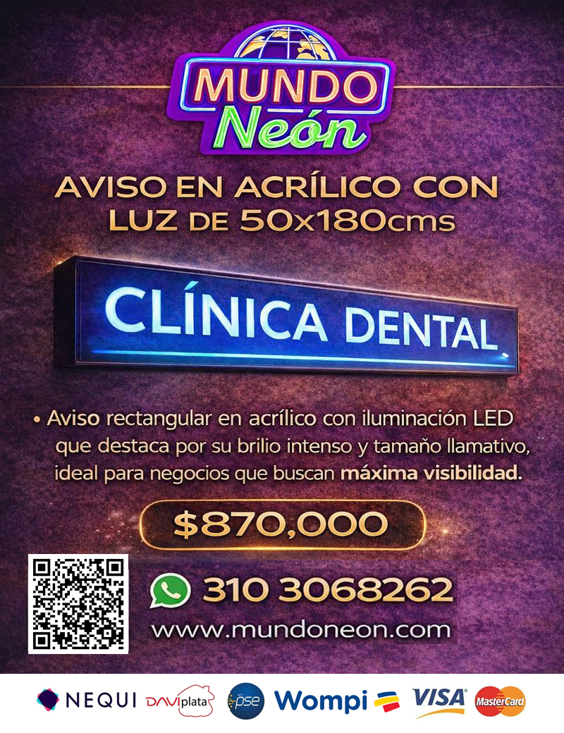 Aviso en acrilico con luz de 50x180cms